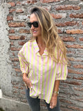 Blusa mega rayas manga globo amarilla