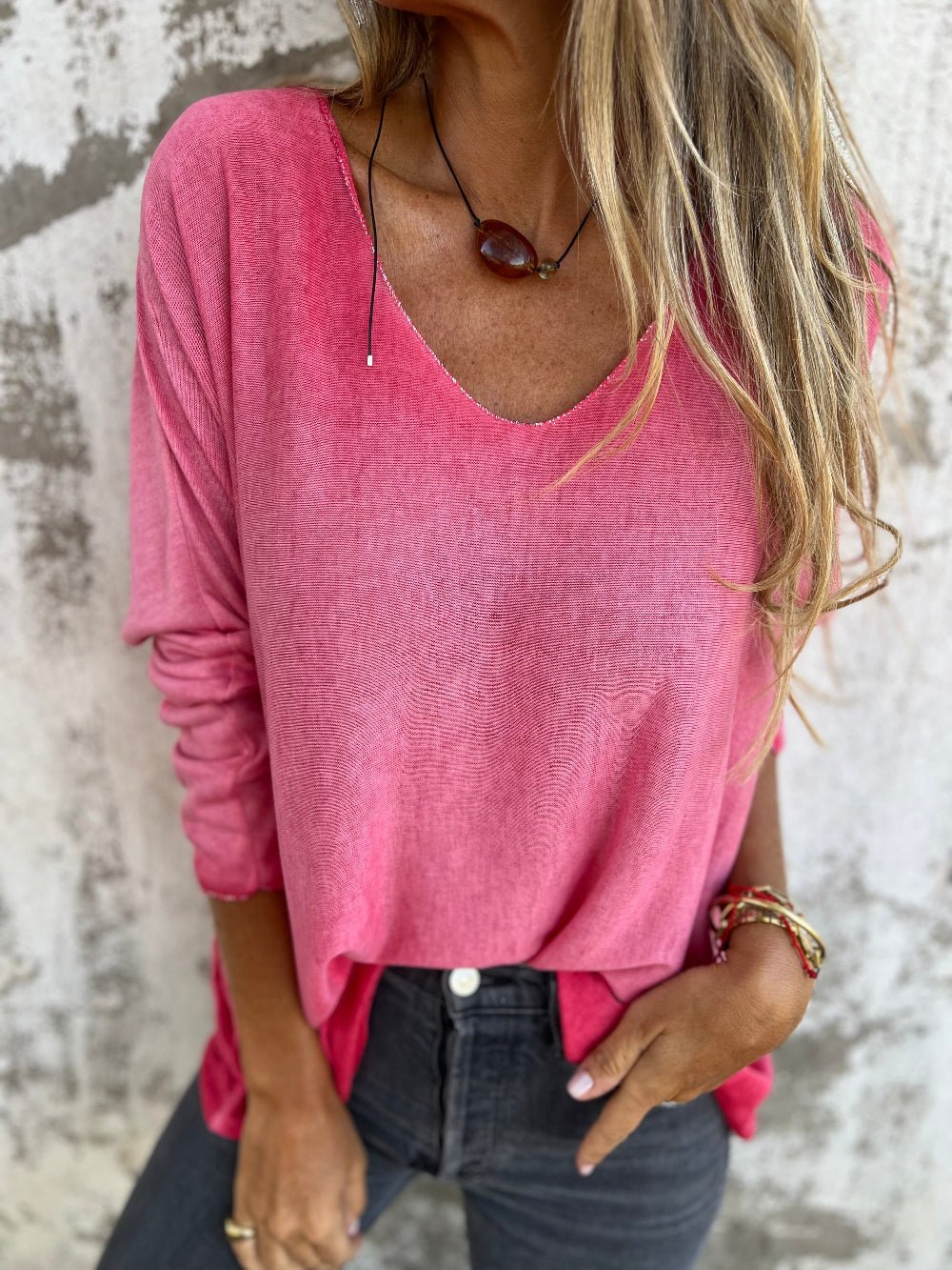Polera hilo venecia fucsia