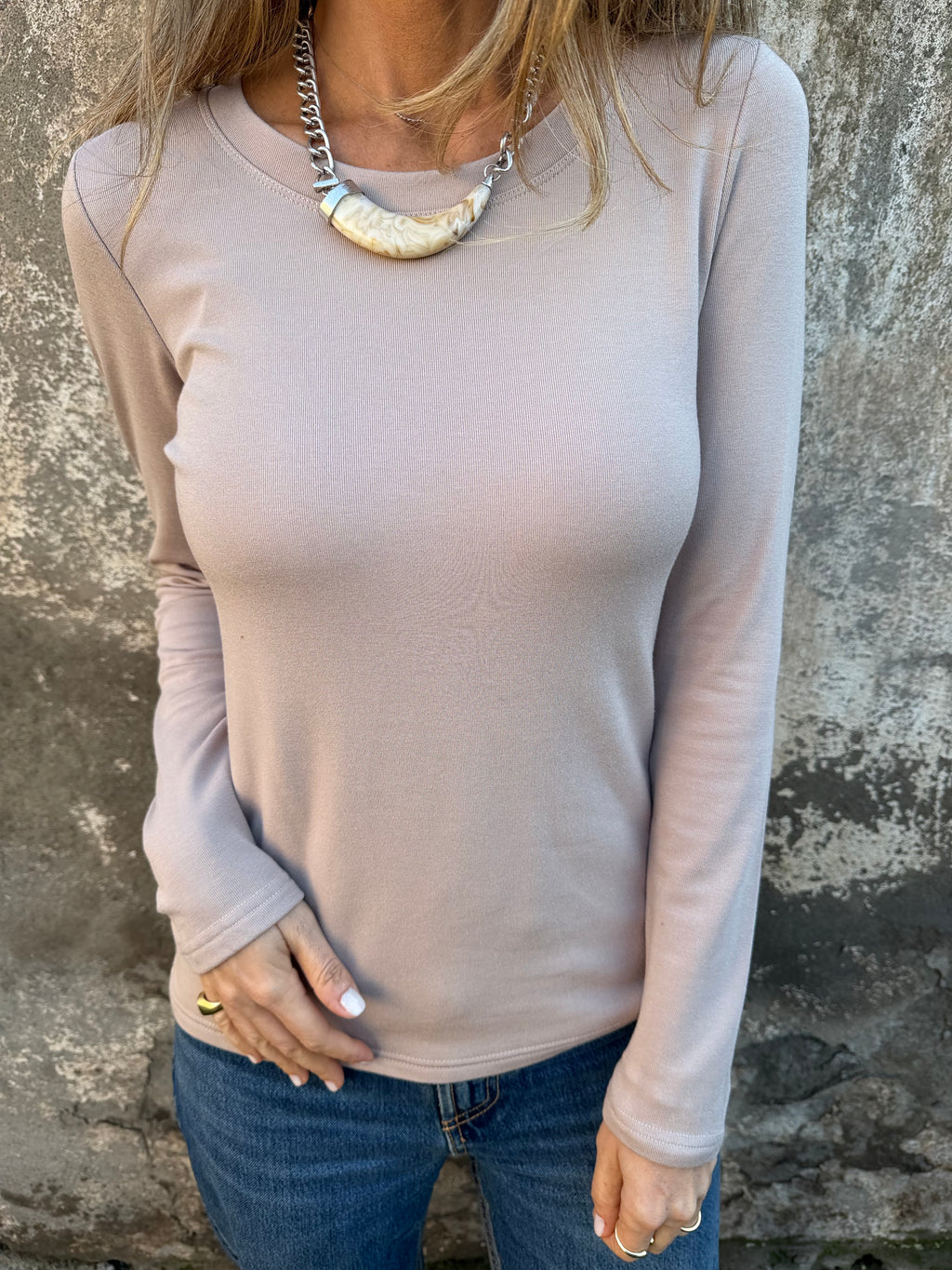 Nueva polera look algodón forrada beige claro