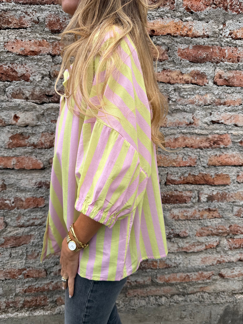 Blusa mega rayas manga globo amarilla