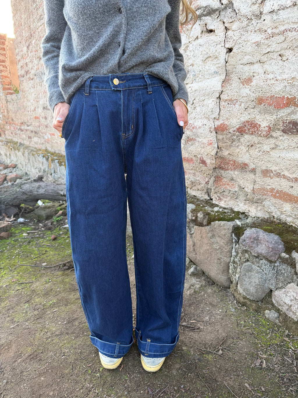 Bluejean pierna ancha new pinzas azul marino