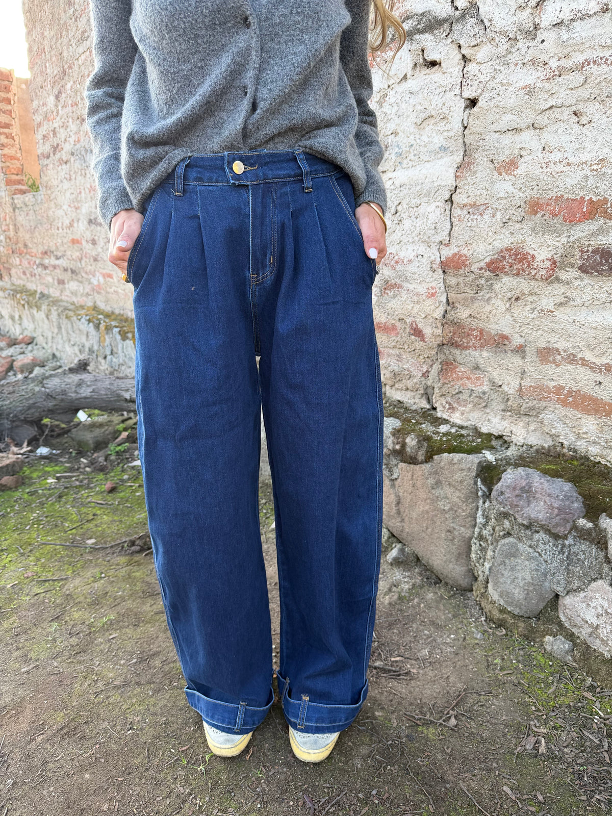 Bluejean pierna ancha new pinzas azul marino