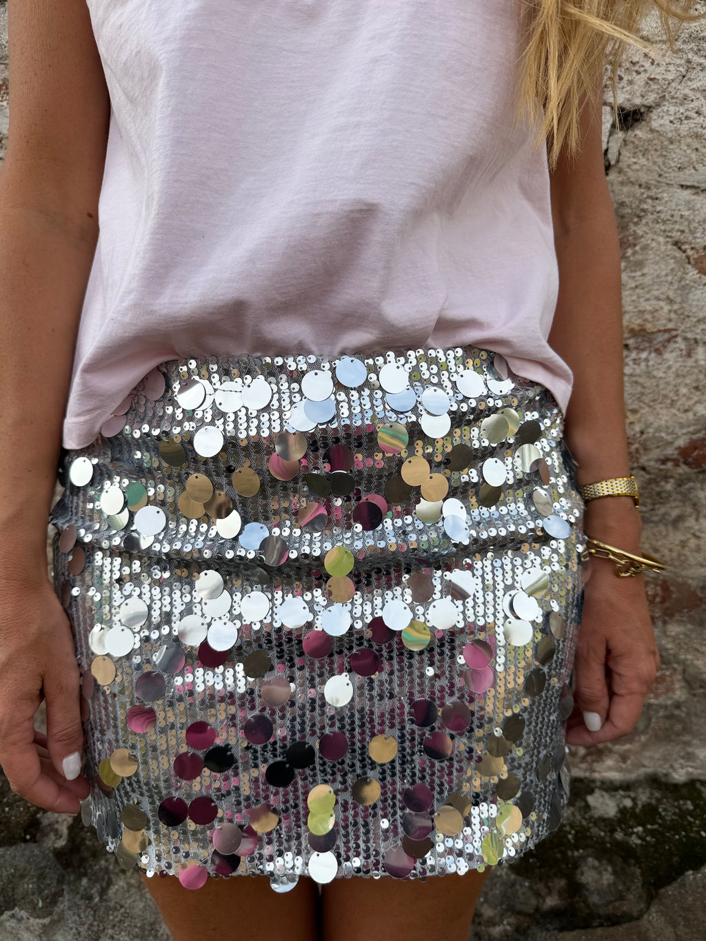 Pollera lentejuelas plateada
