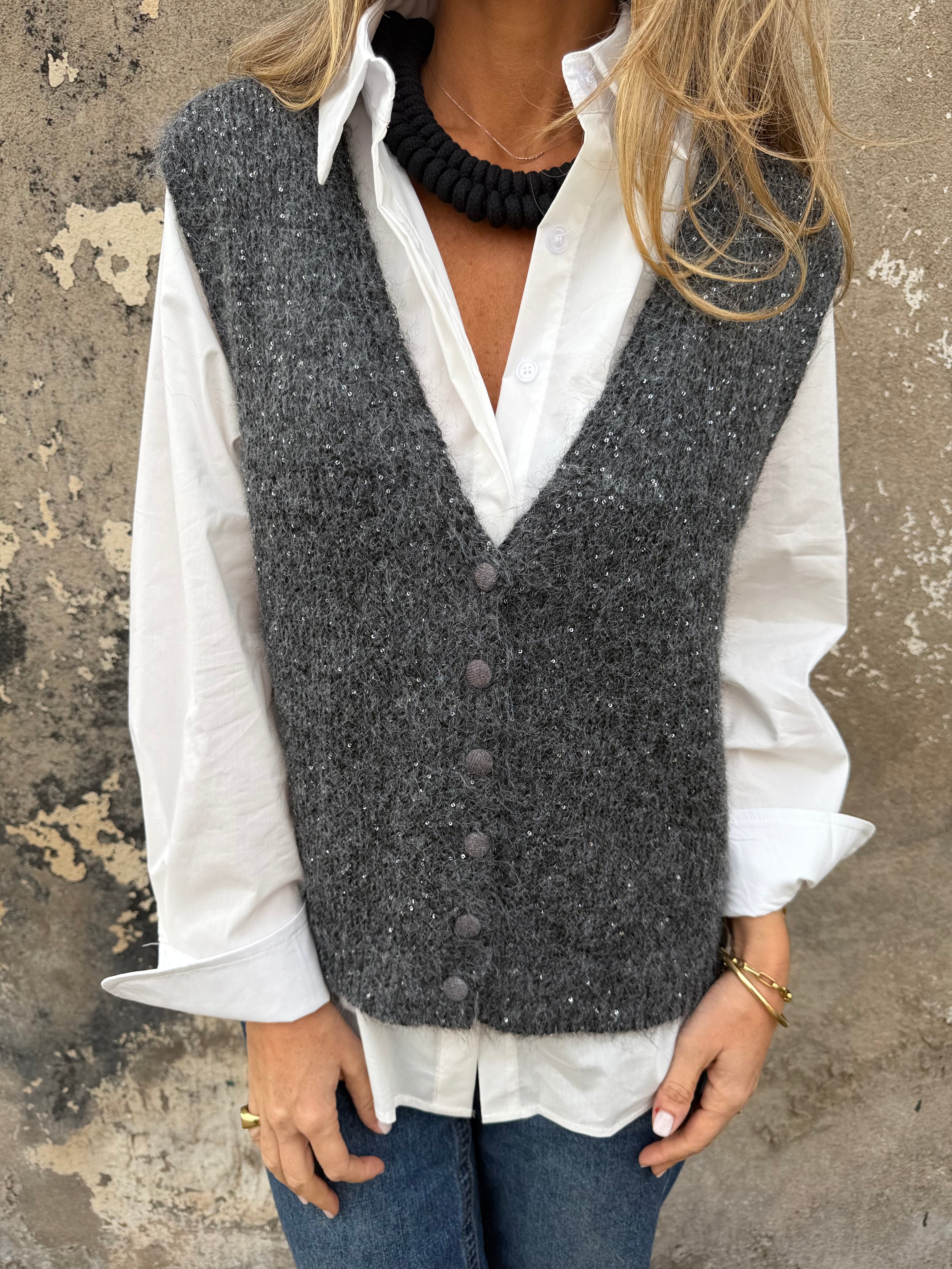 Chaleco sin mangas mini lentejuelas gris