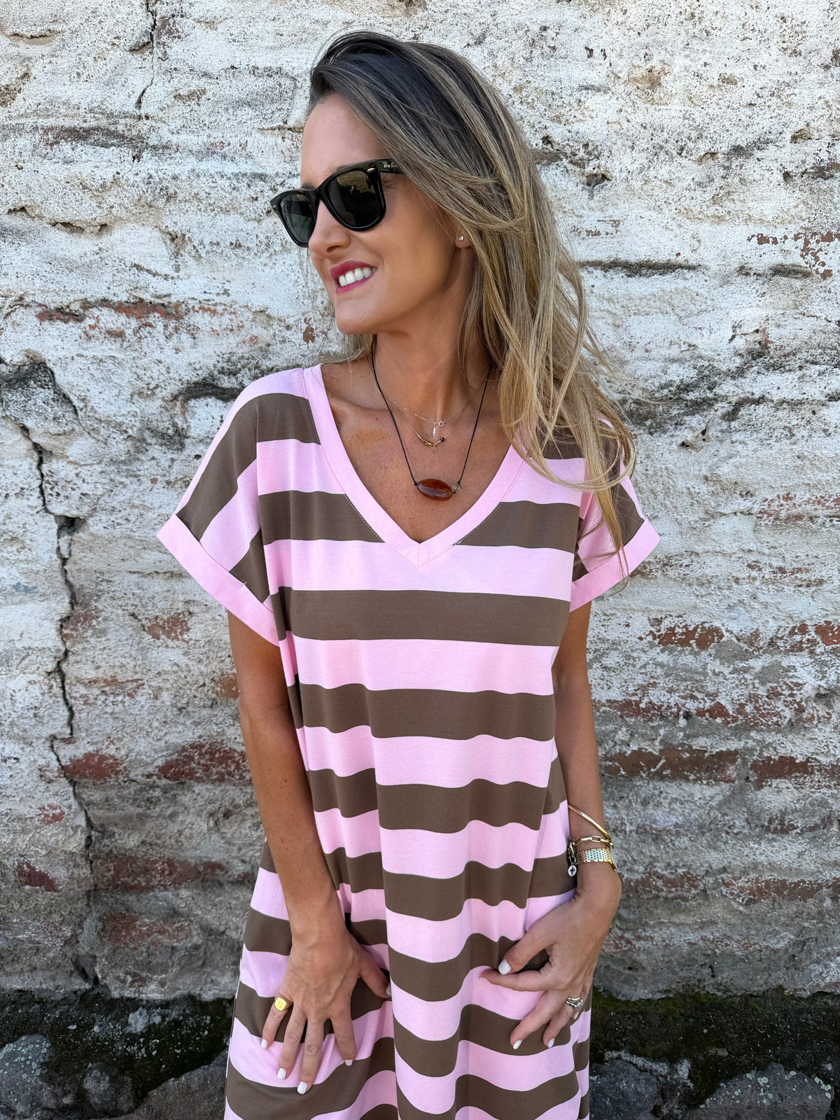 Vestido rayas rosado