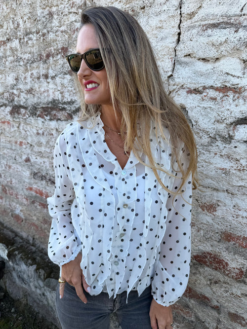 Blusa gasa puntitos crudo