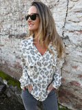 Chaqueta delgada/ blusa lino print crudo