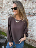 Blusa rayón manguitas globo café
