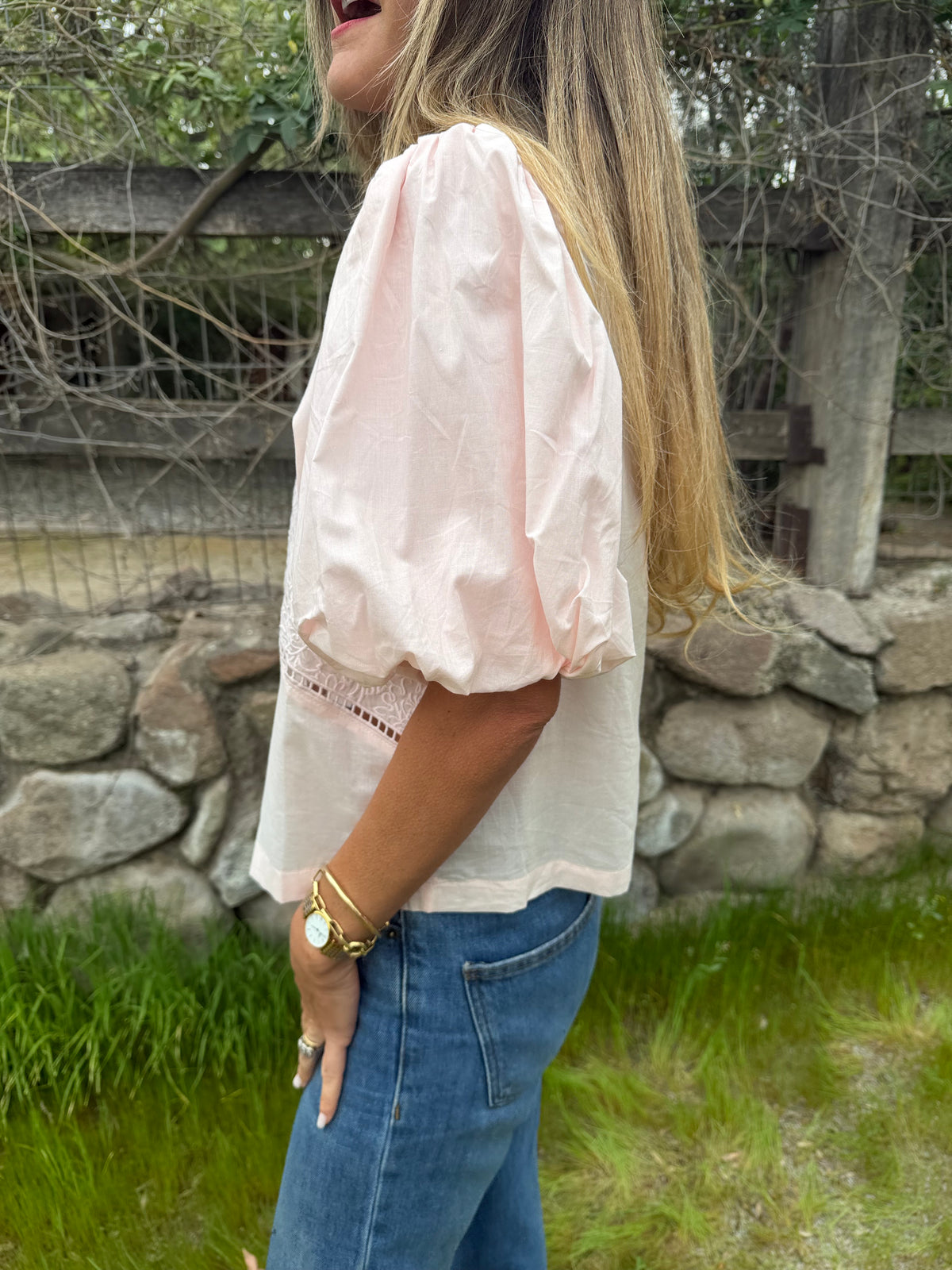 New blusa mangas abullonadas rosado claro