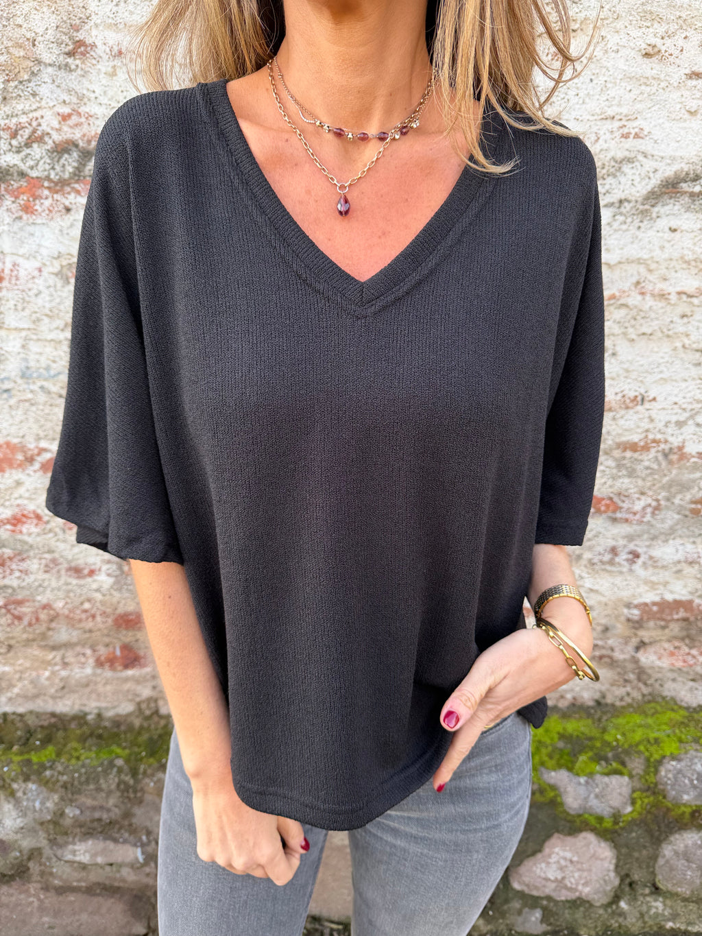Polera tejida mangas amplias negra