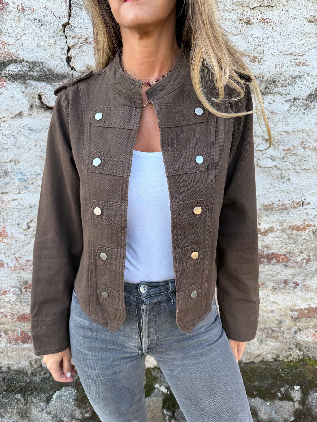 Chaqueta Napoleón bluejean simple café
