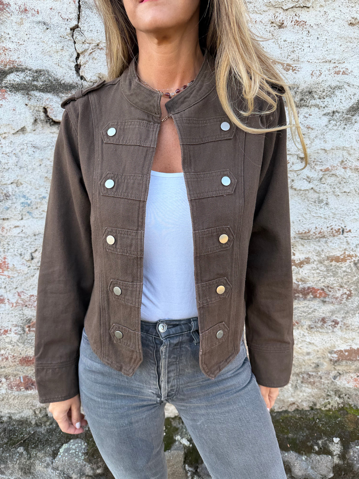 Chaqueta Napoleón bluejean simple café
