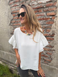 Blusa cuello subido volados blanca