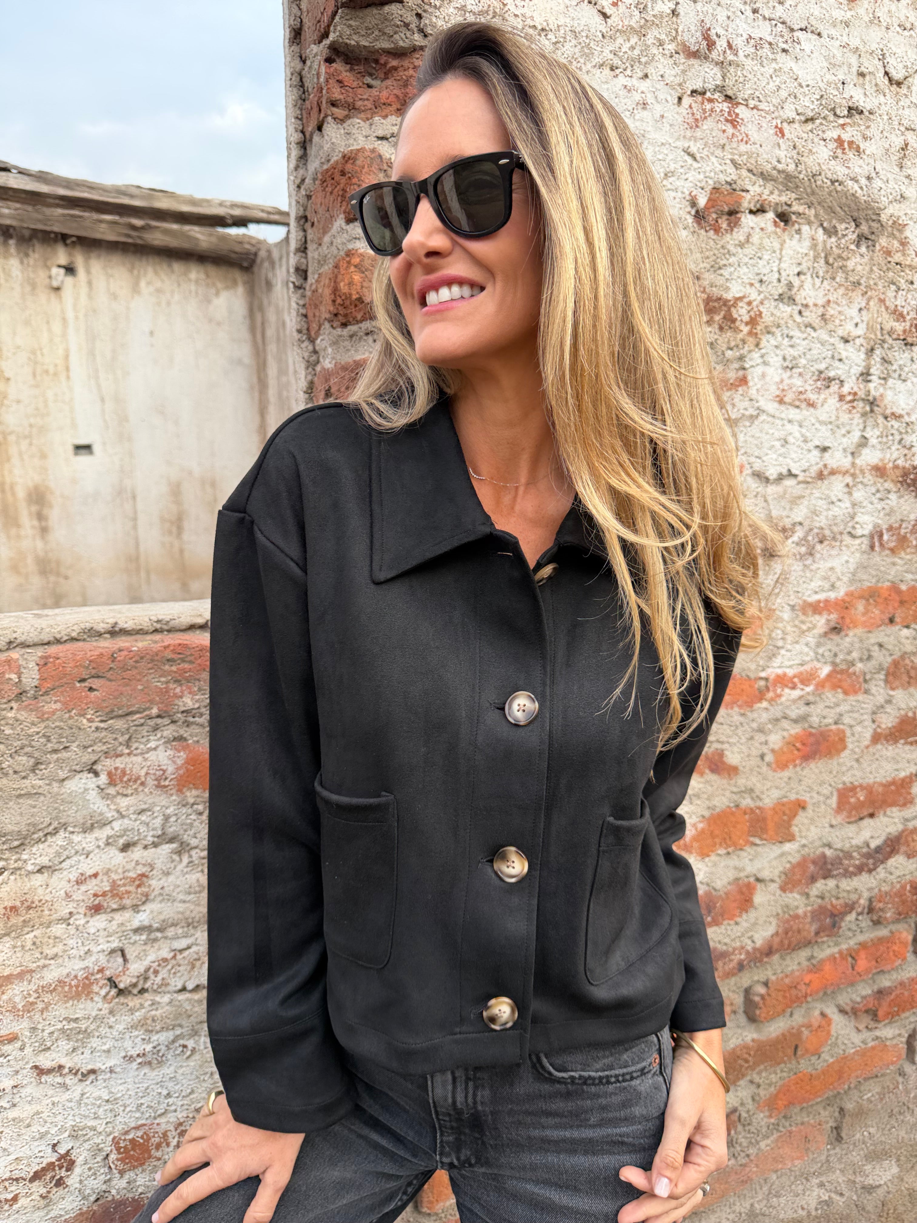 Chaqueta suede pocket negro