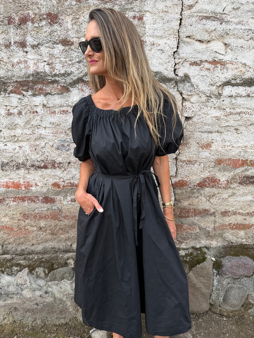 Vestido manga globo negro