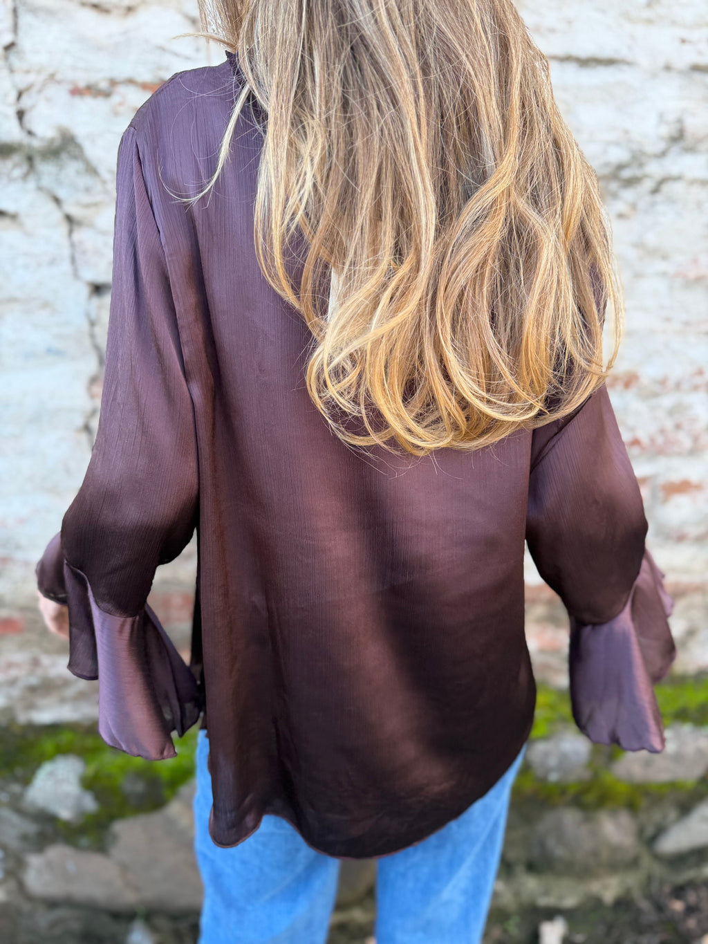Blusa perlada volados café