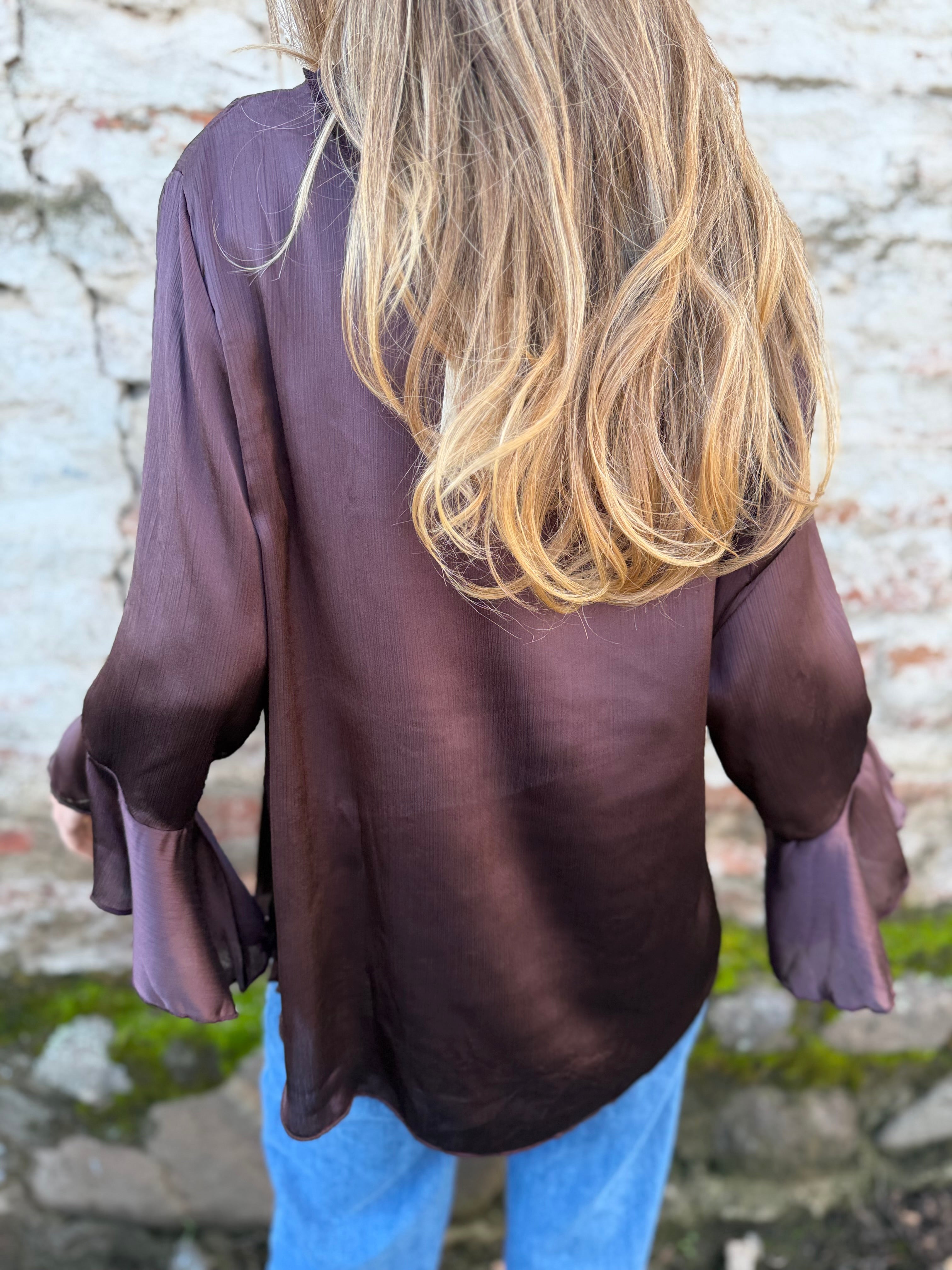 Blusa perlada volados café