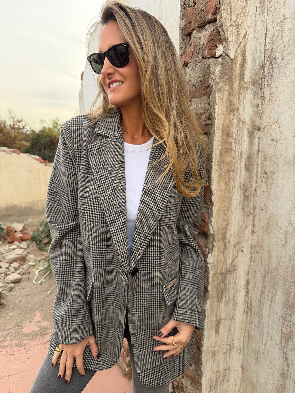 New Chaqueta pata de gallo clásica línea negra