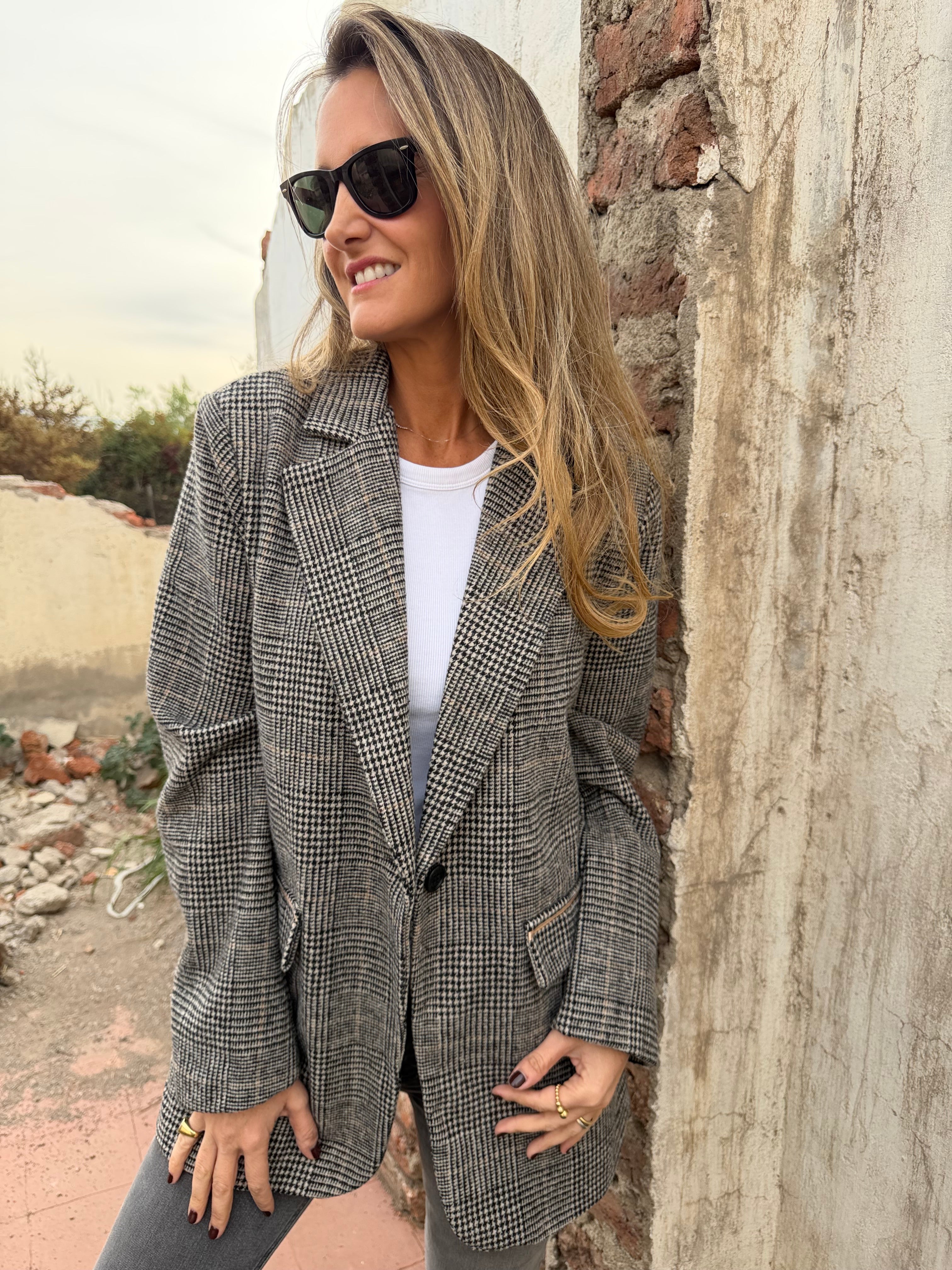 New Chaqueta pata de gallo clásica línea negra