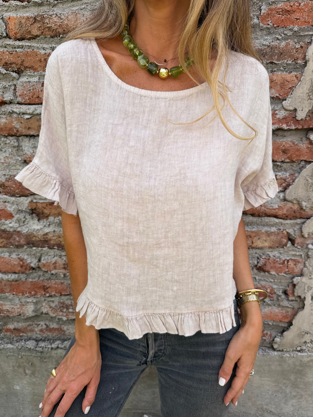 Blusa 100% lino vuelitos beige claro