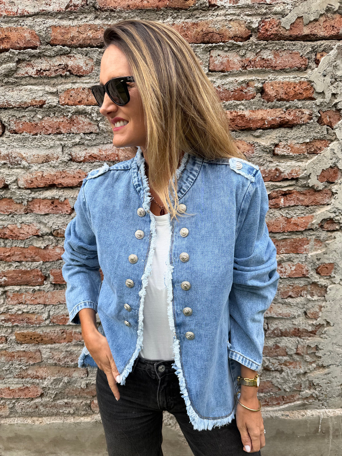 Blazer Napoleón desflecado azul medio
