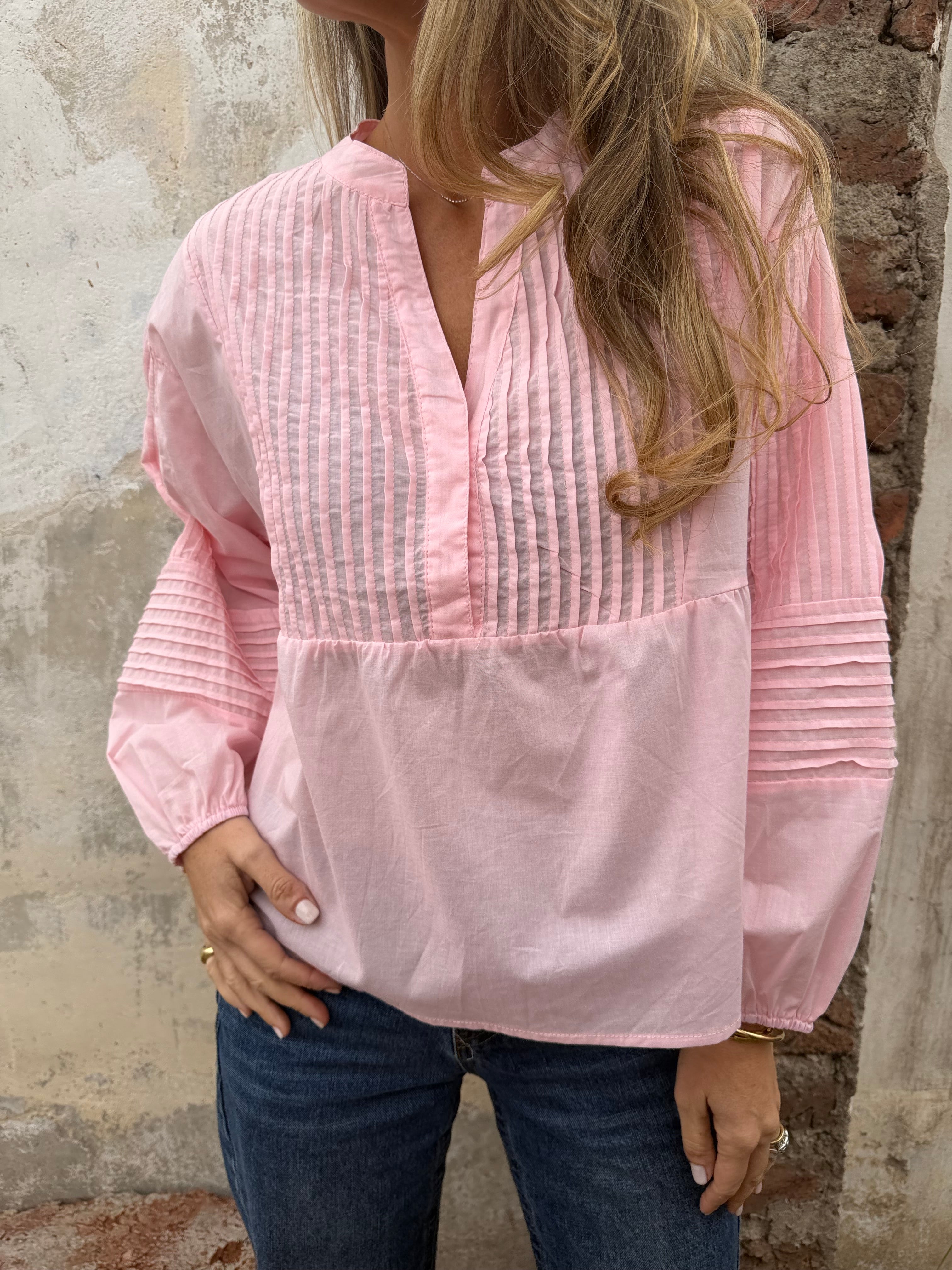 Blusa manga globo detalles rosada