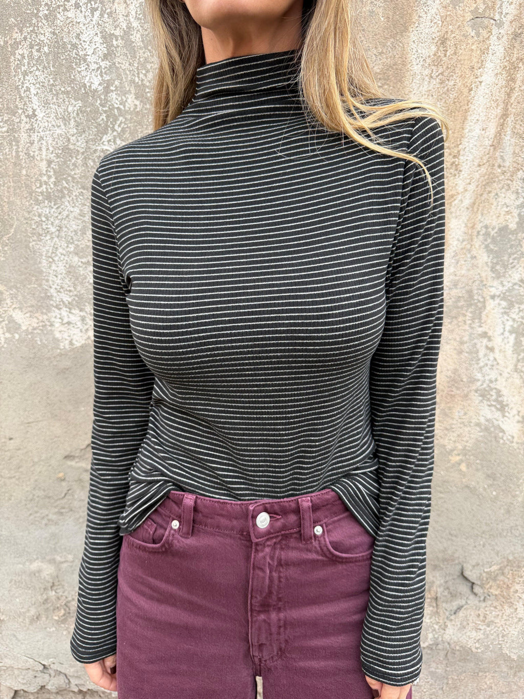 Polera algodón/ micropolar rayada gris oscuro