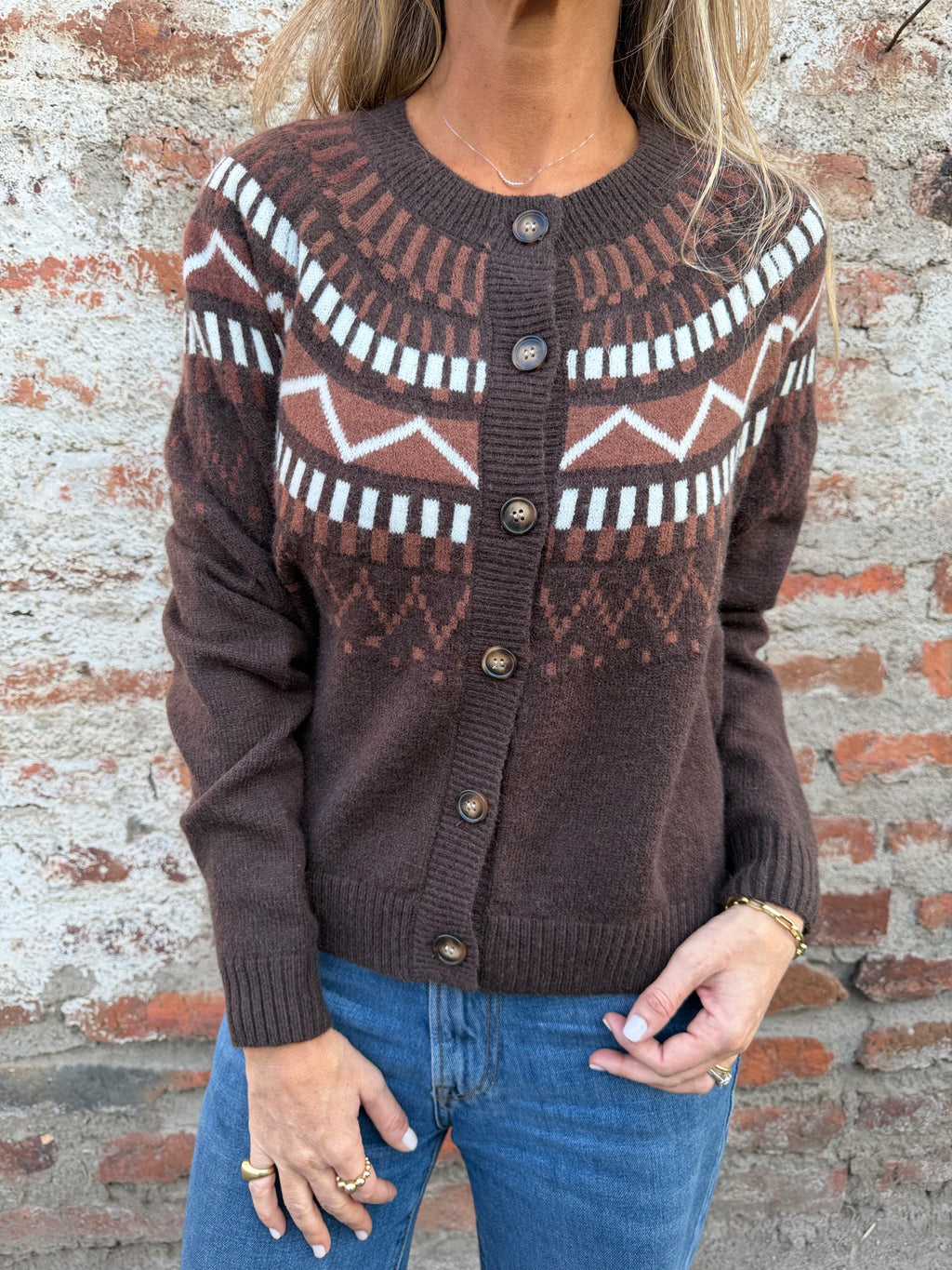 Chaleco jacquard clásico café