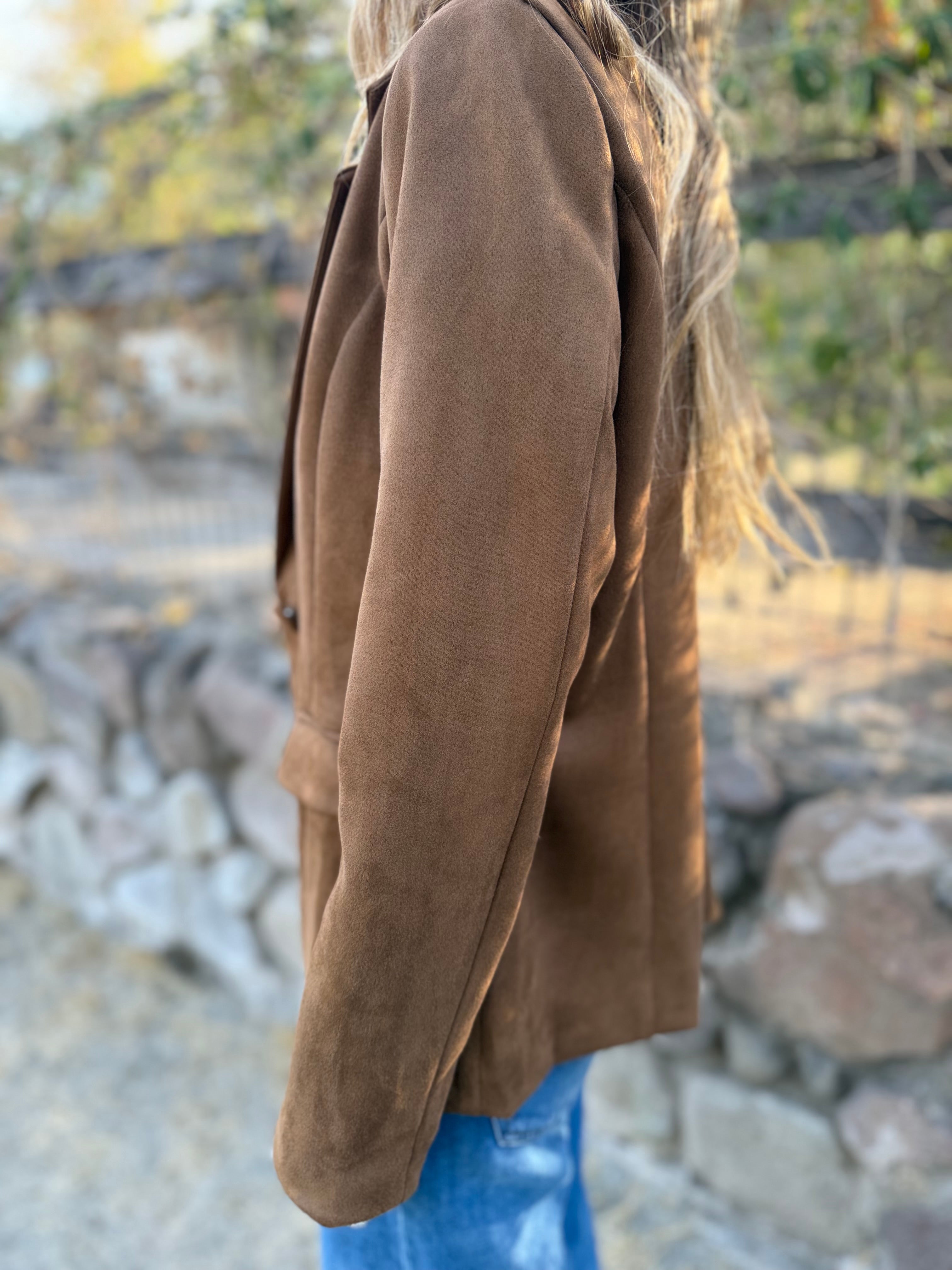 Nuevo blazer gamuza botón camel