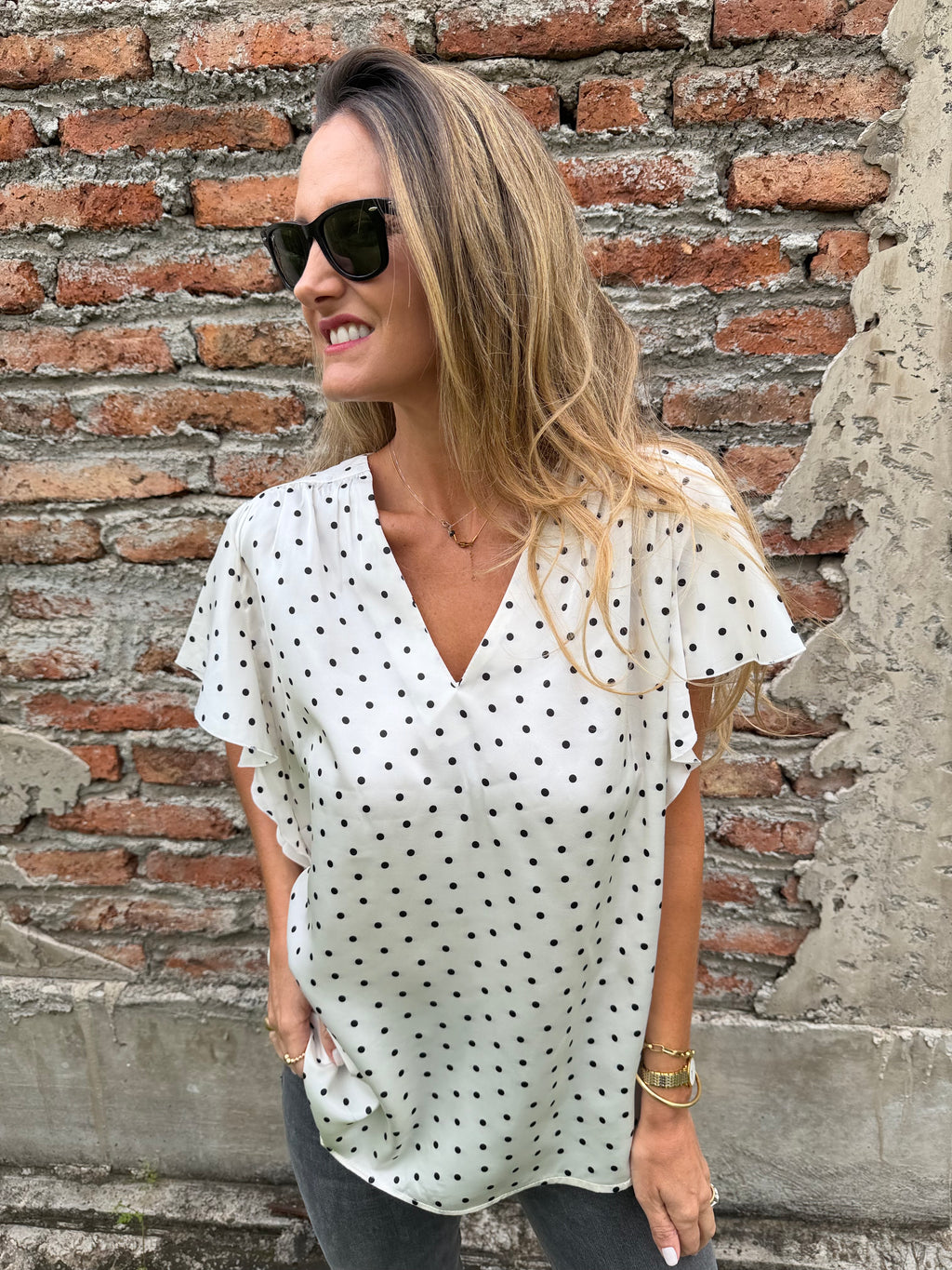 Blusa seda lunares blanca
