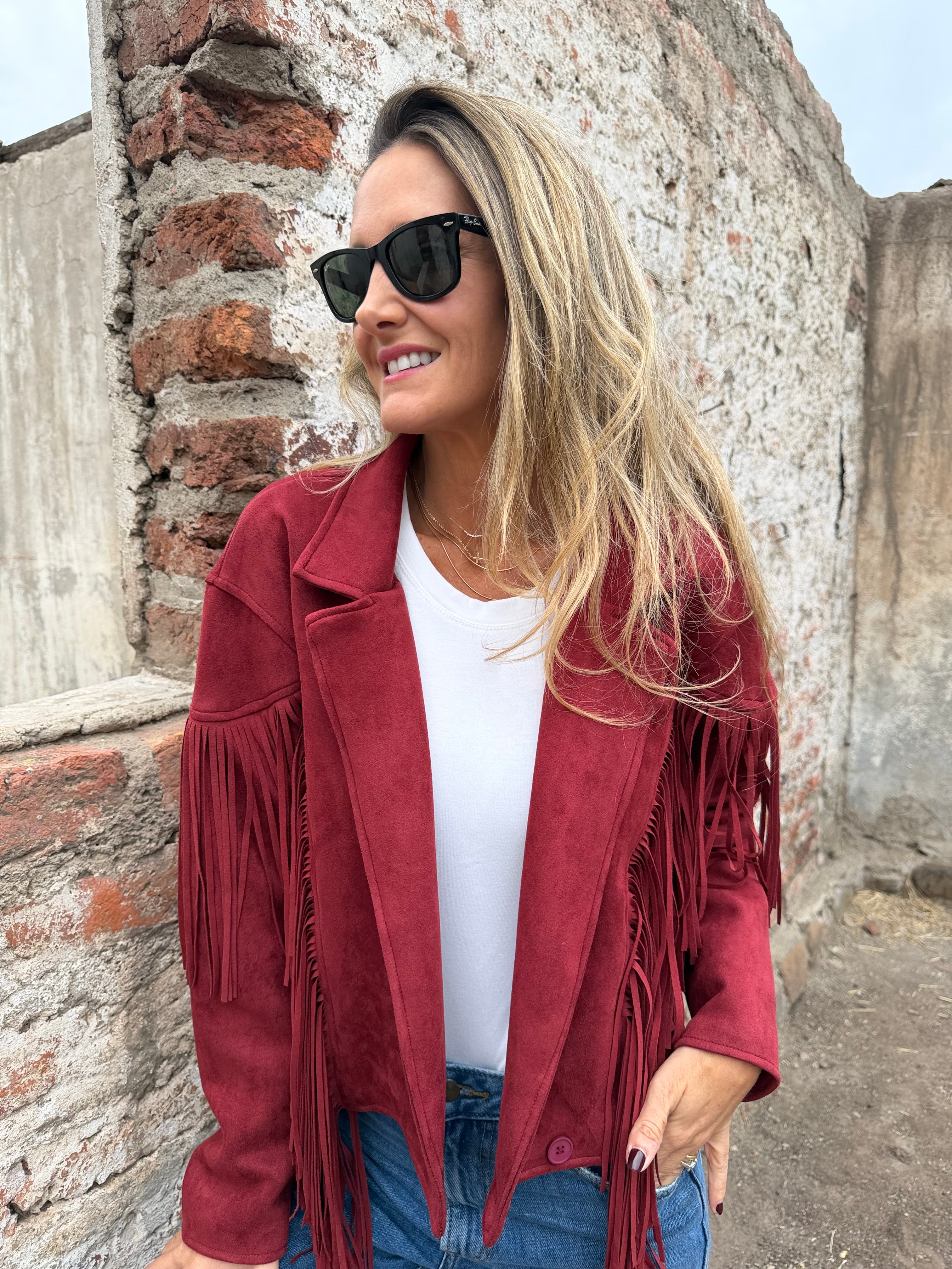 Chaqueta flecos rojo italiano