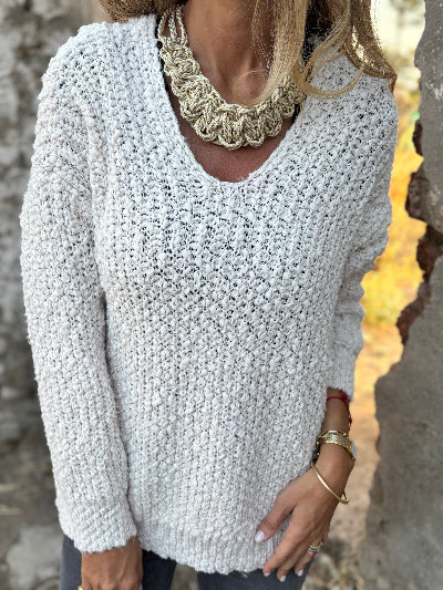 New chaleco V lana chenille crudo
