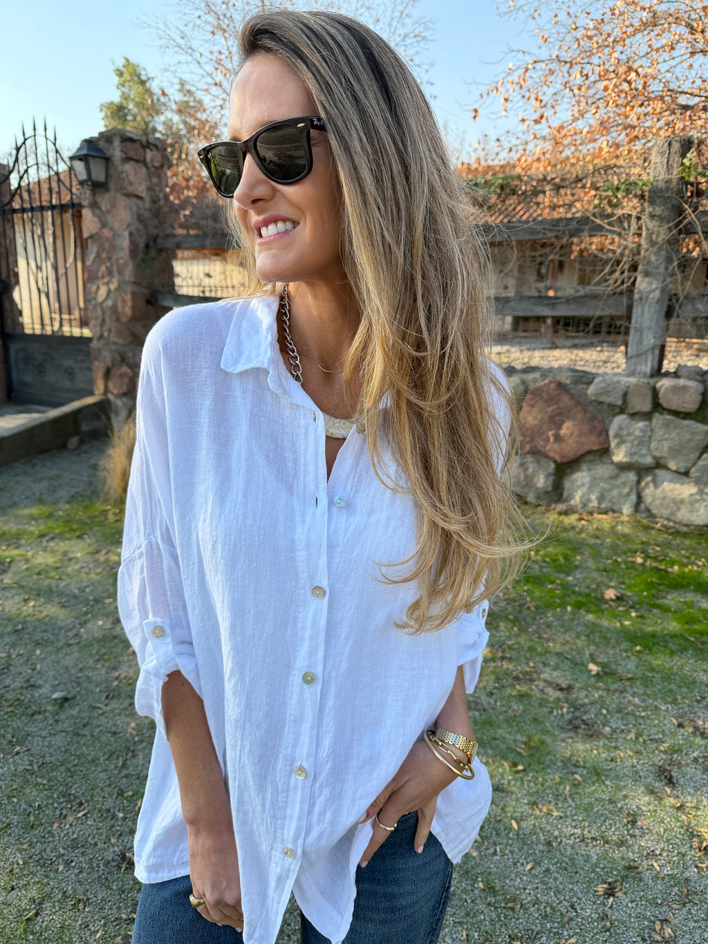 Blusón 100% lino camisera blanca