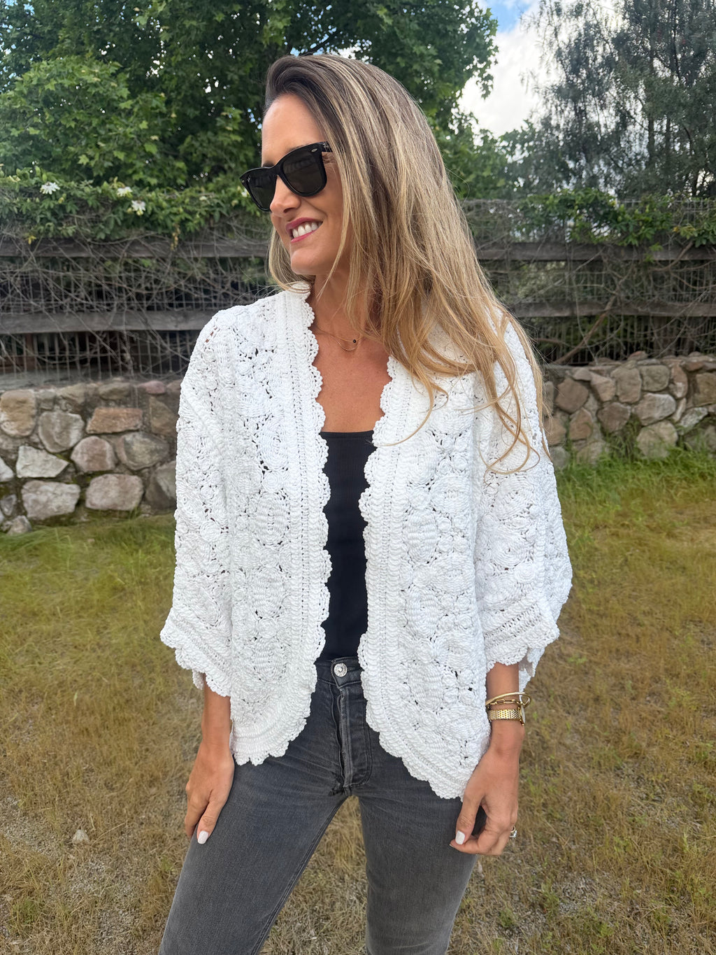 Tapado macramé blanco