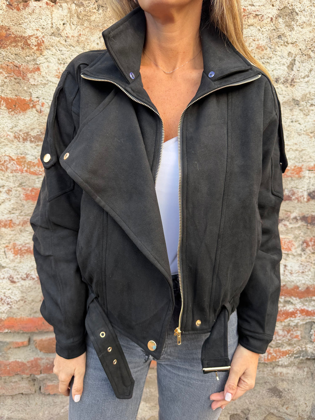 Bomber acolchada gamuza negra