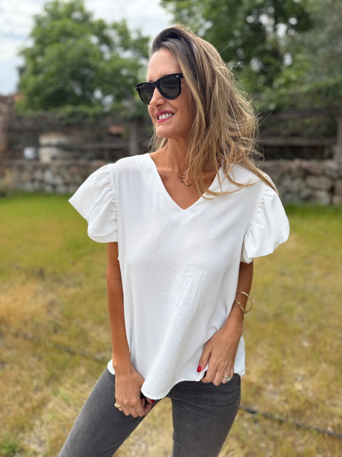 Blusa crep vuelitos mangas blanca