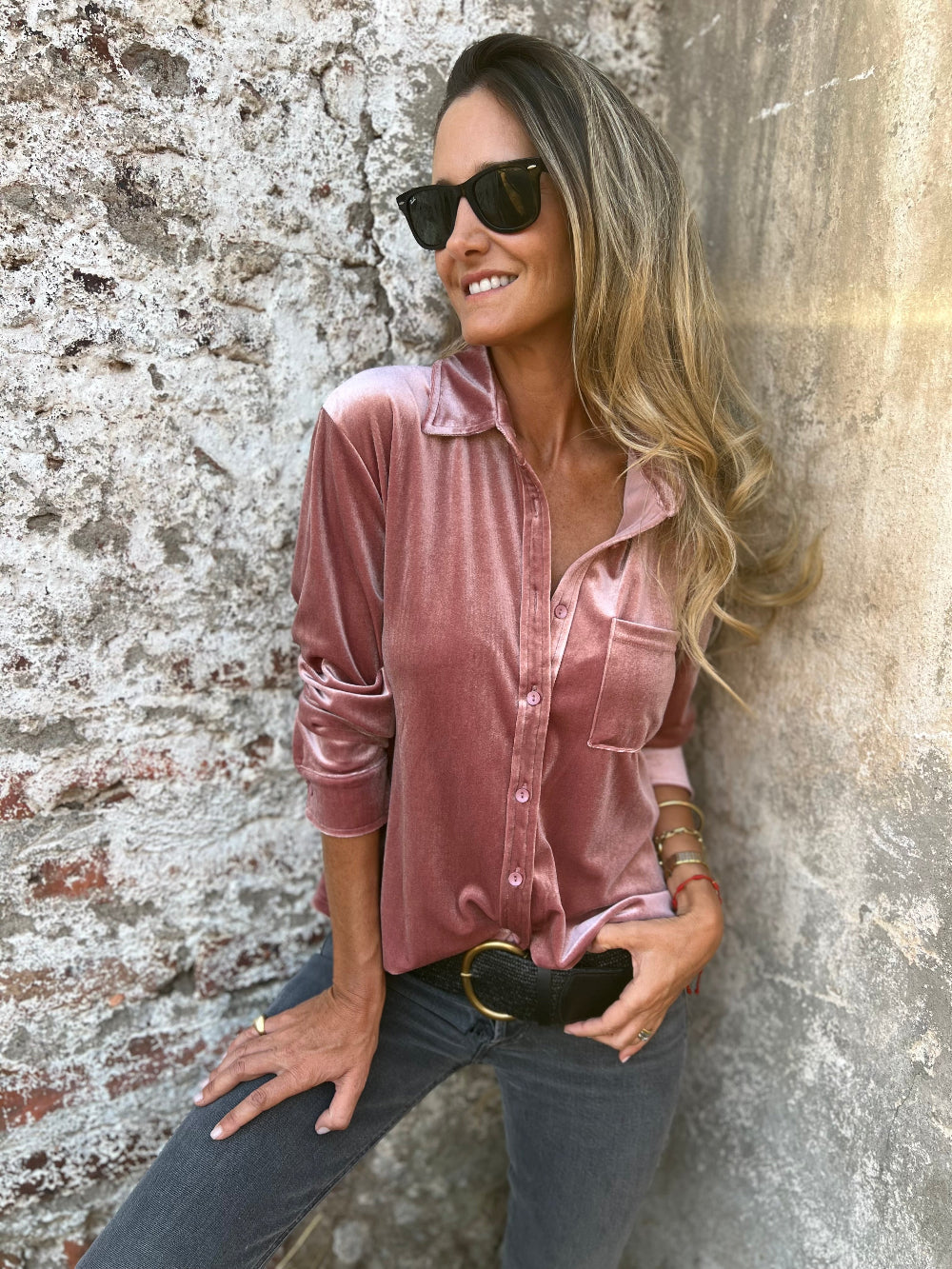 Blusa terciopelo rosada