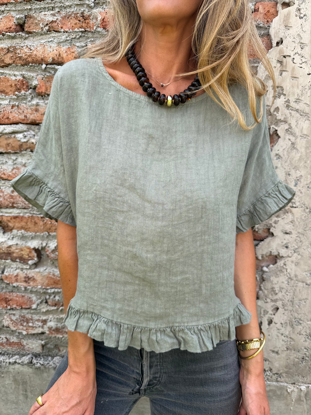 Blusa 100% lino vuelitos verde
