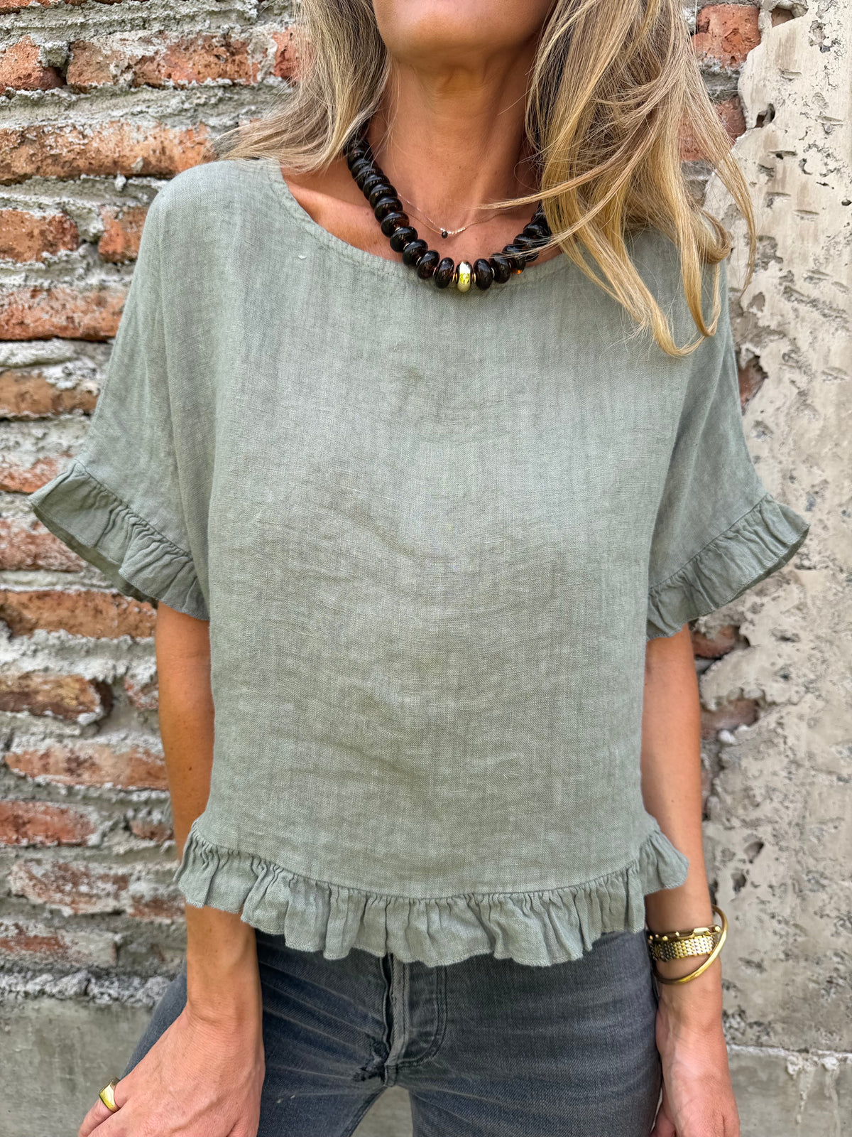 Blusa 100% lino vuelitos verde