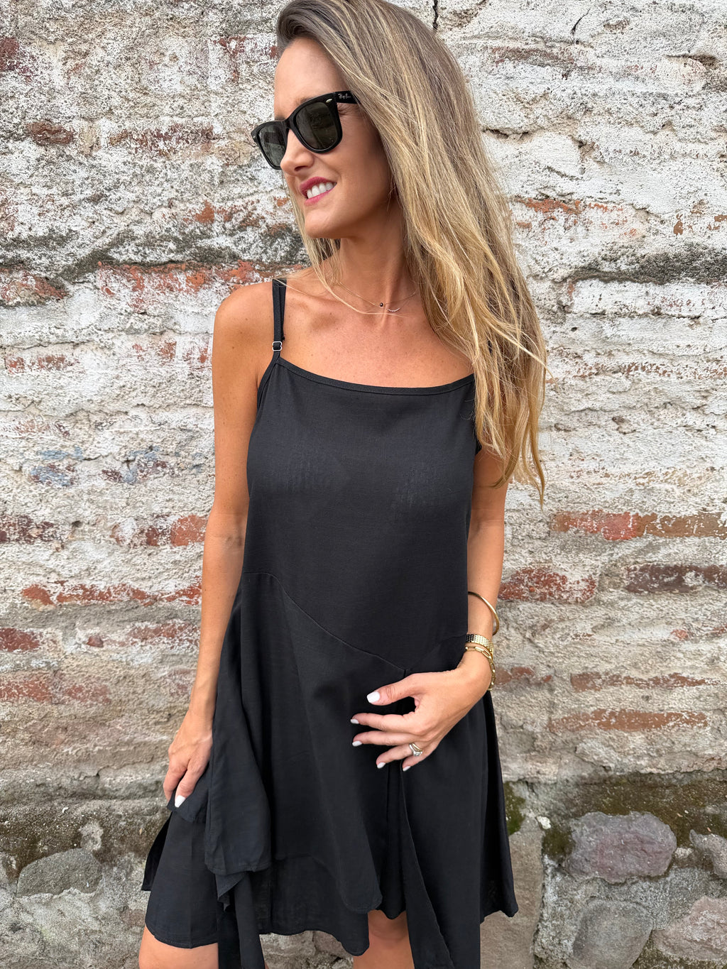 Vestido linoto despuntes negro