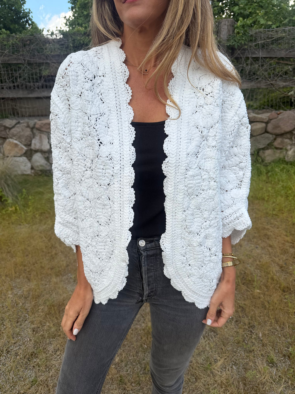 Tapado macramé blanco