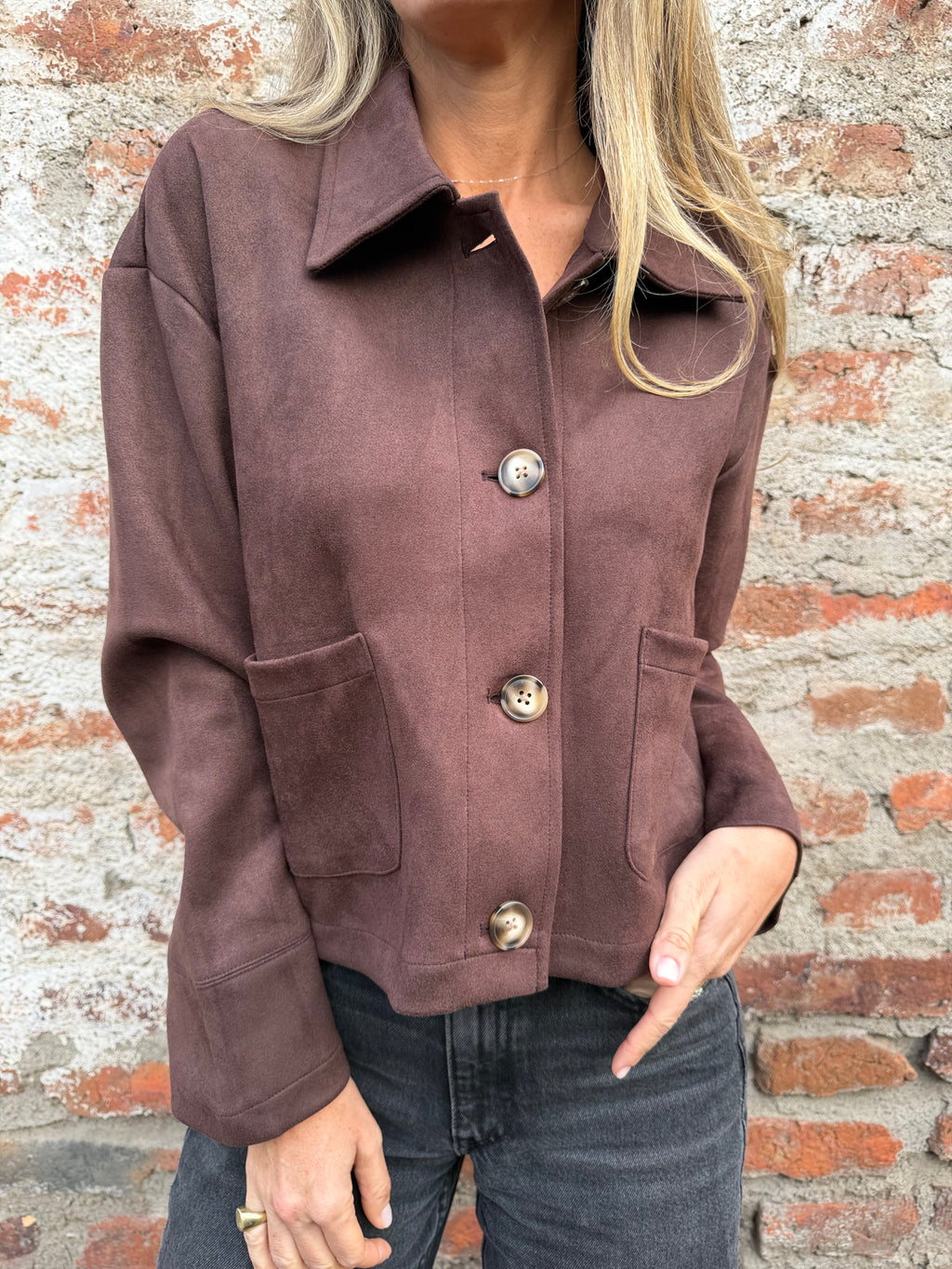 Chaqueta suede pocket cafe