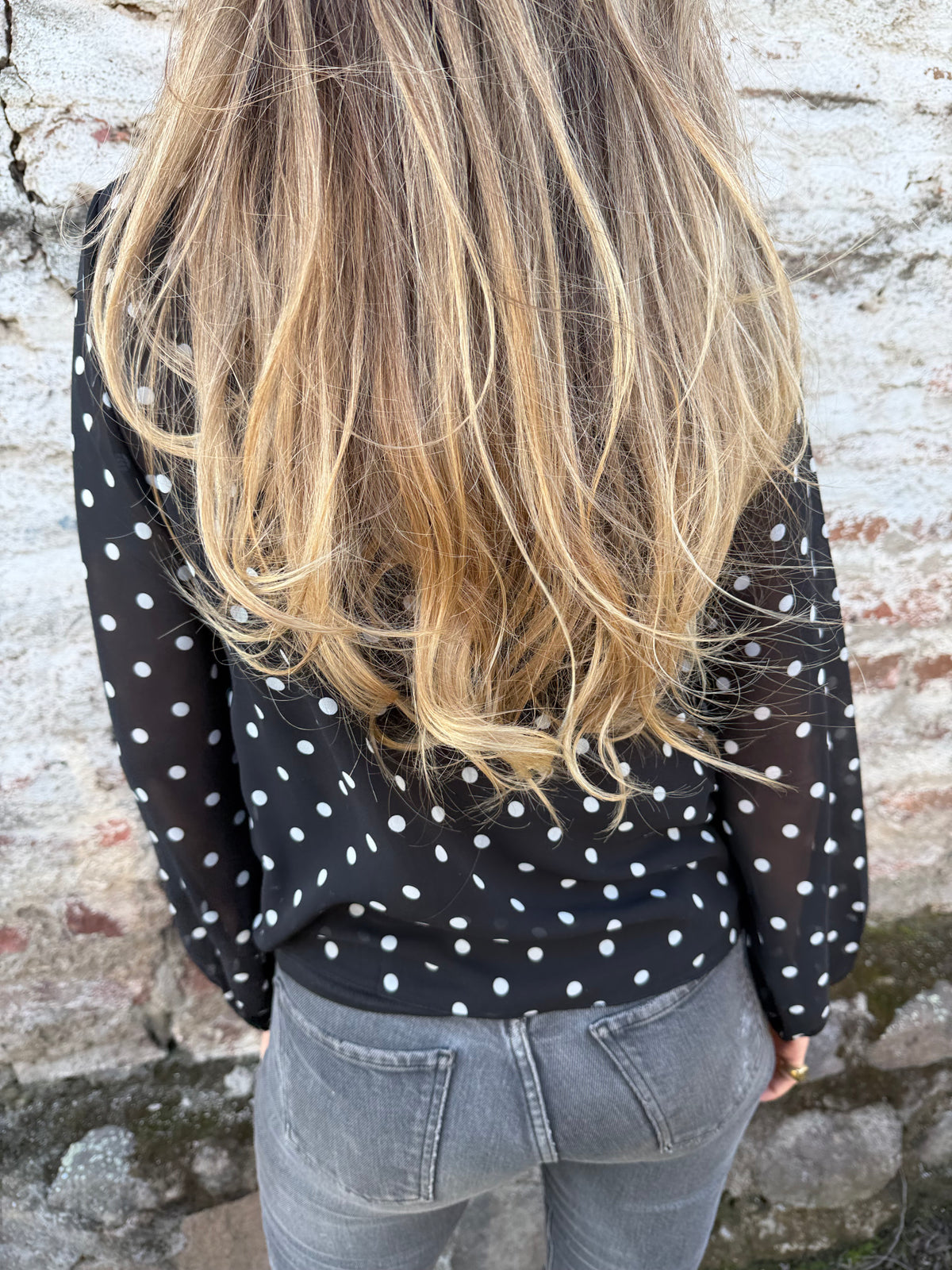 Blusa gasa puntitos negra
