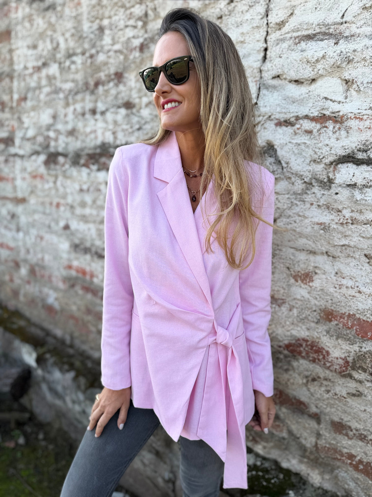 Blazer linoto amarra rosada