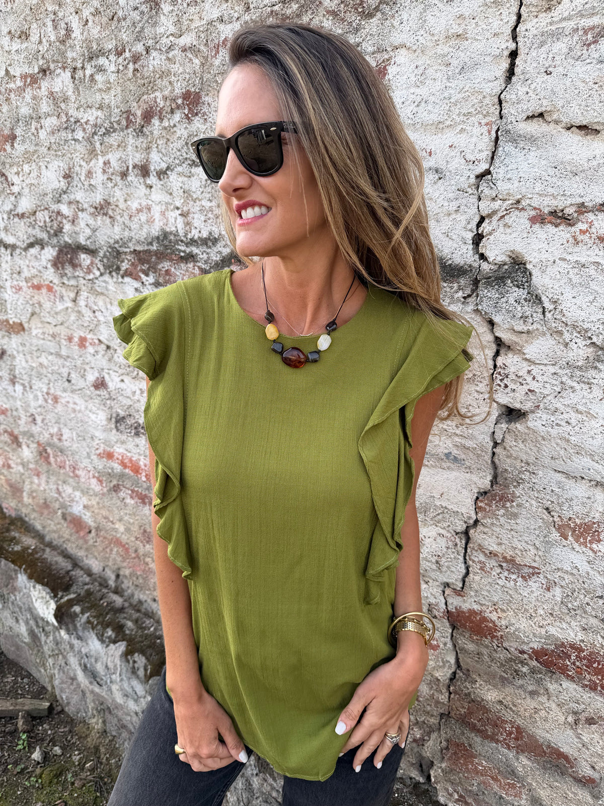 Blusa larga vuelitos laterales verde