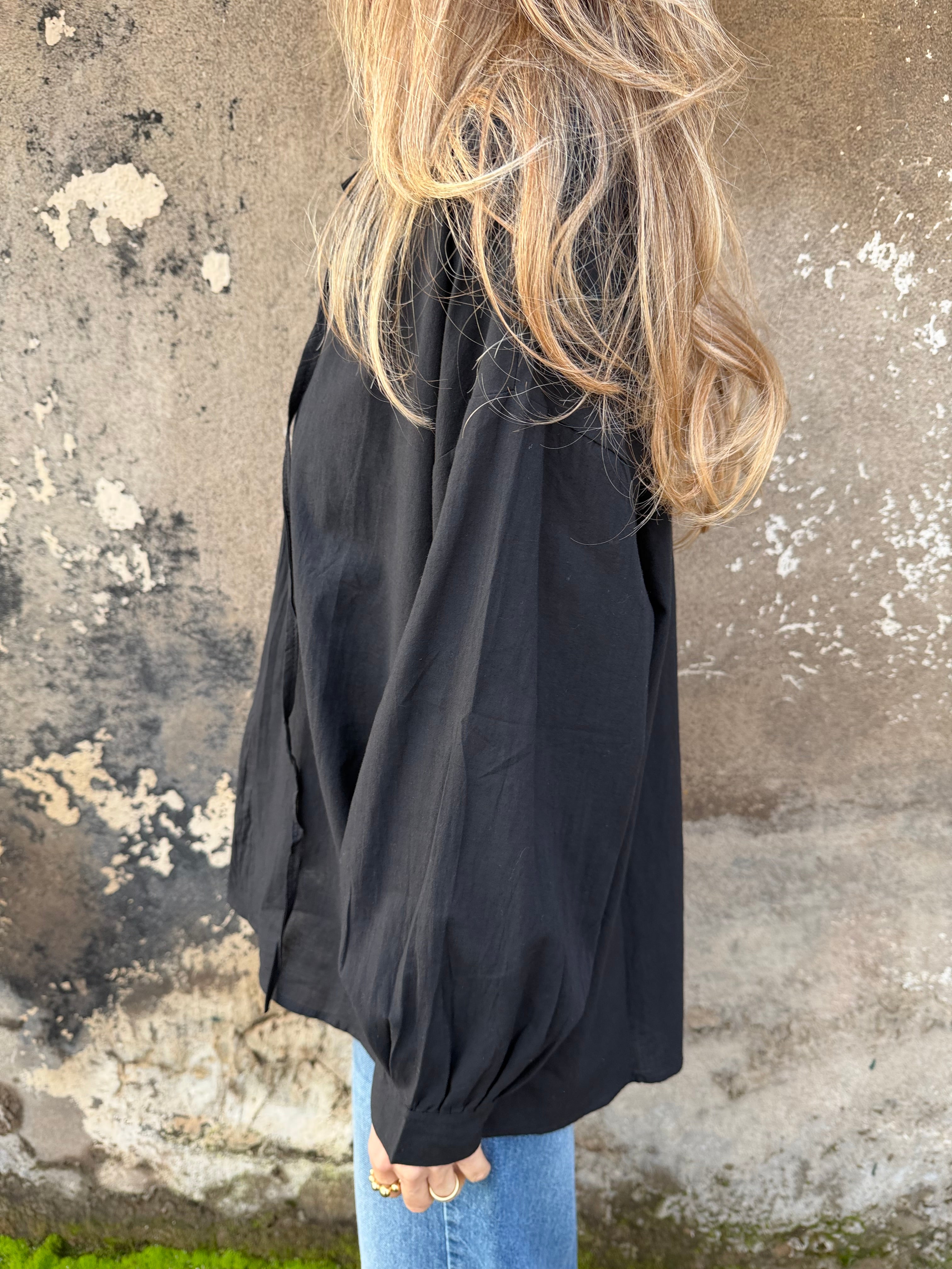 Blusa botones concha perla negra