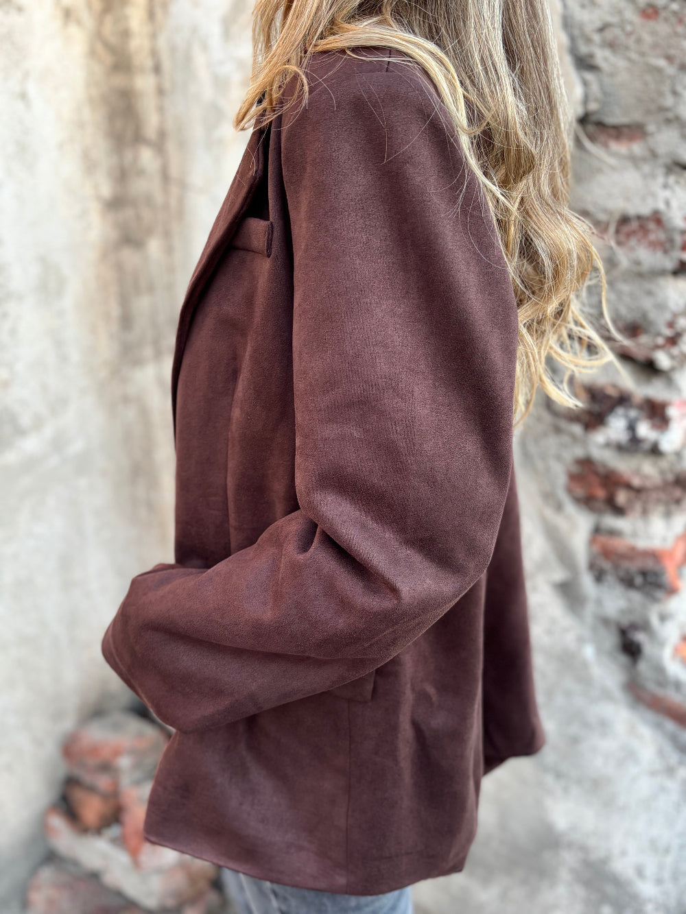 Blazer efecto gamuza café