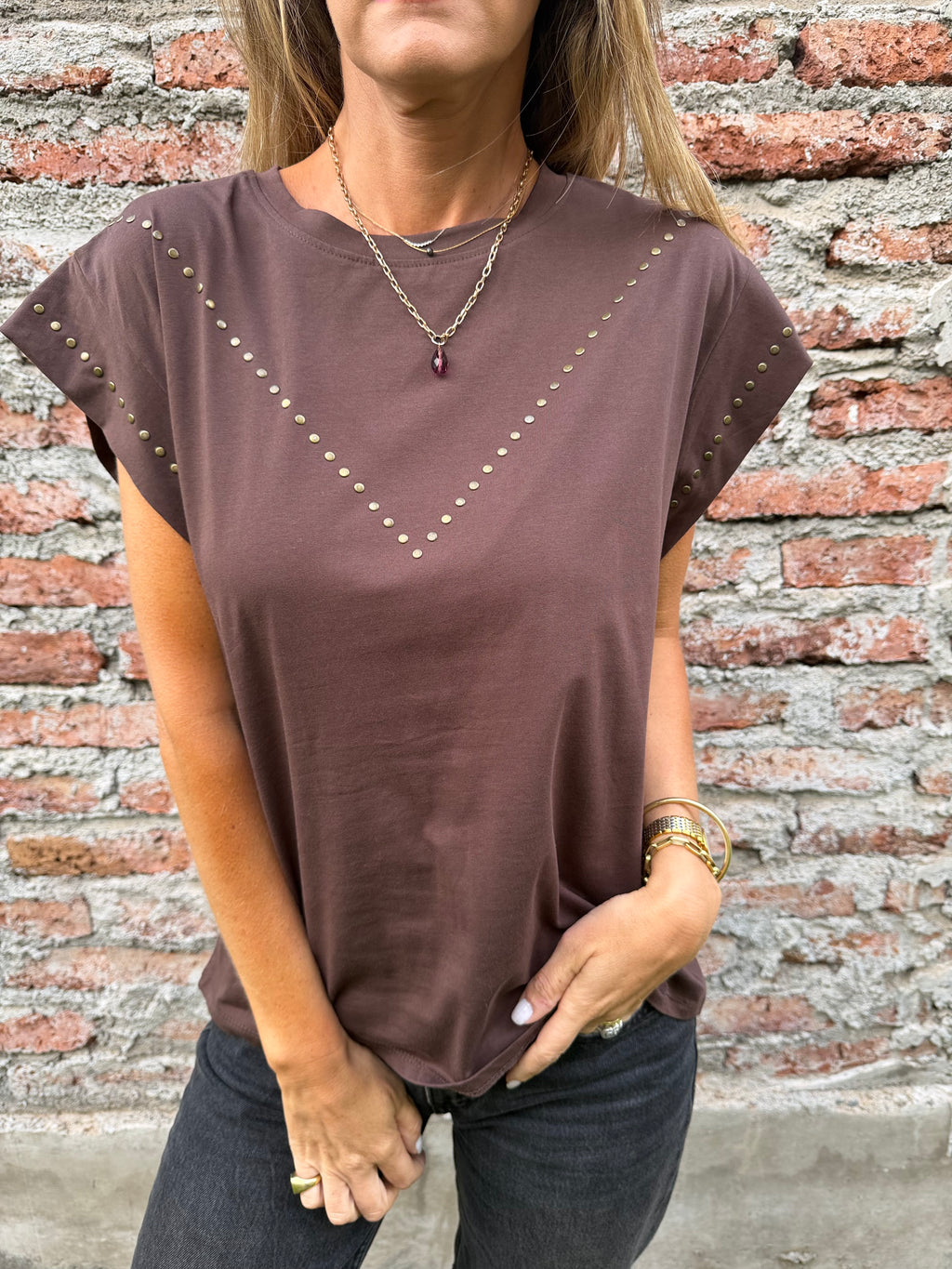 Polera tachitas café