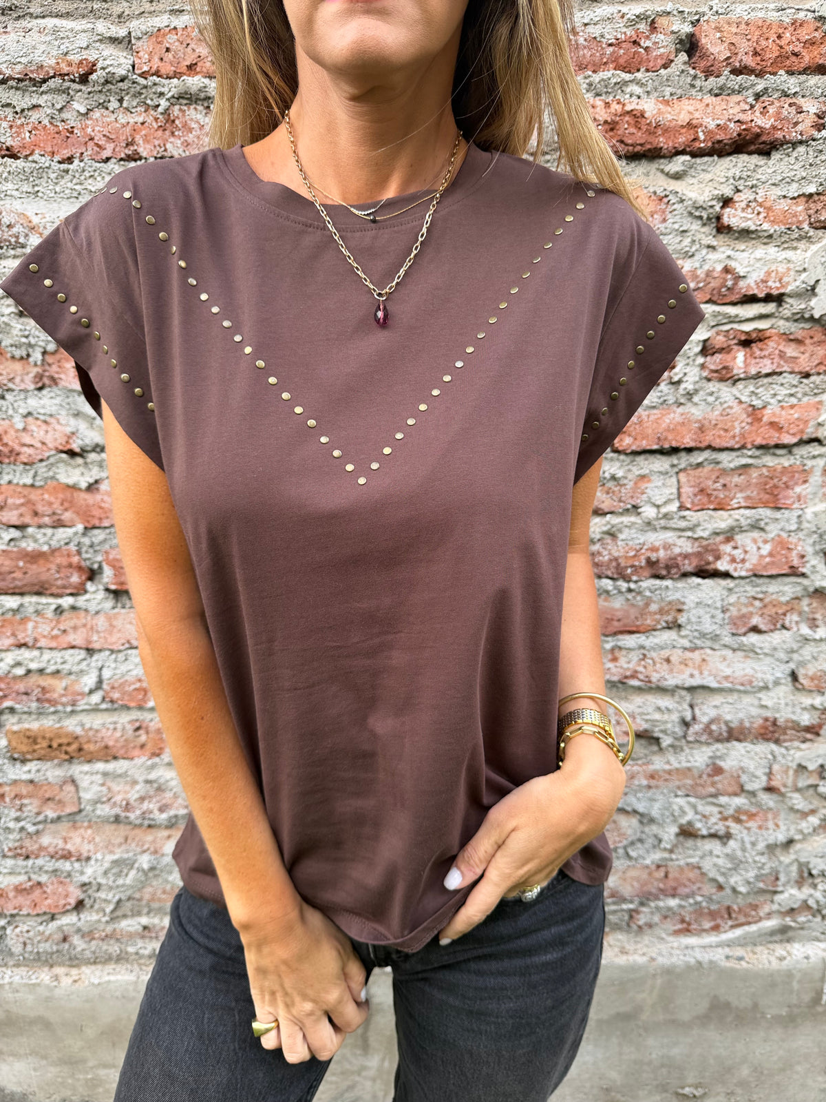 Polera tachitas café