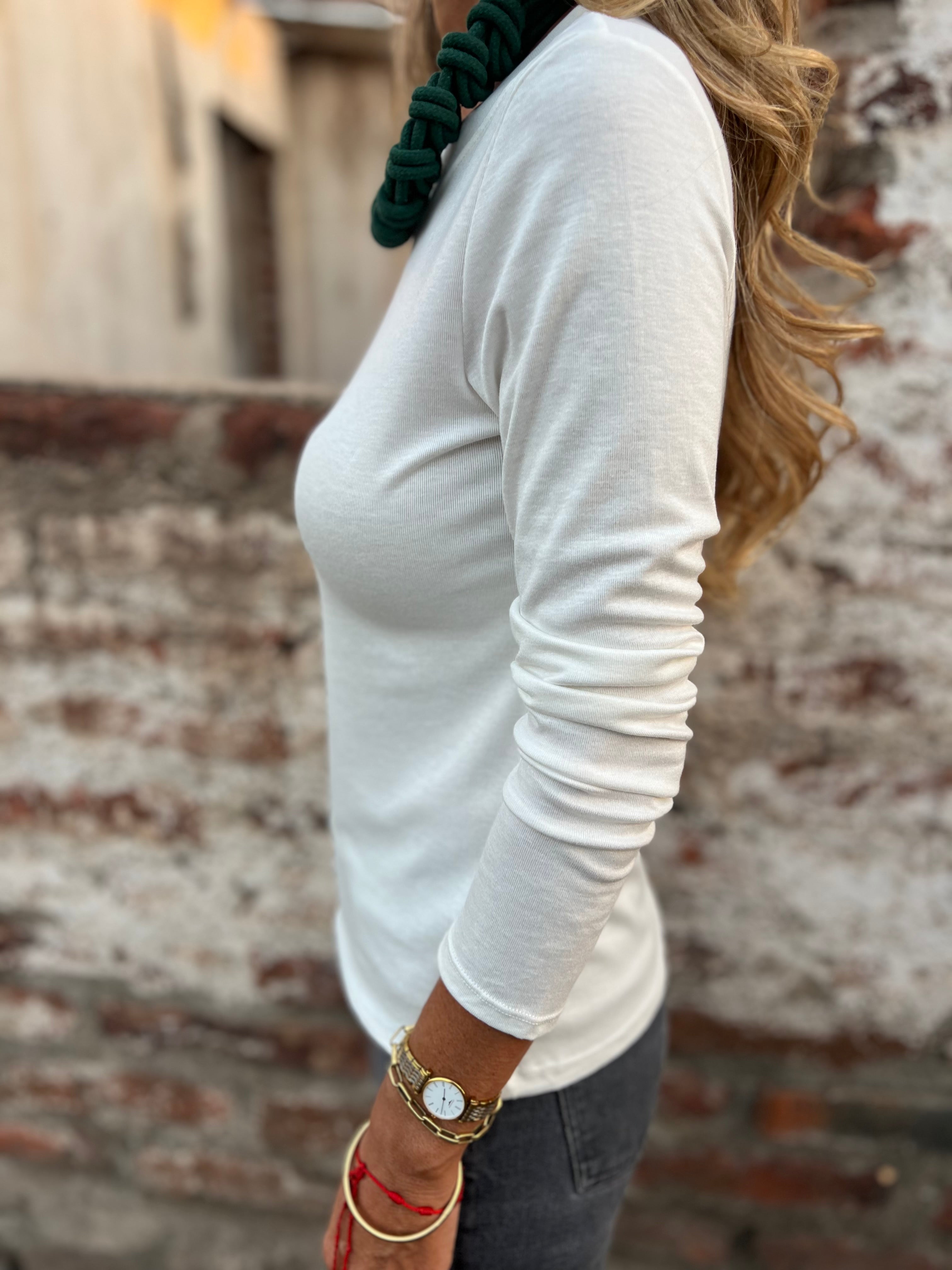 Polera básica cotton manga larga blanca